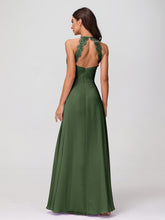 Licou Mousseline Robe Longue avec Bretelle Dentelle Olive Verte