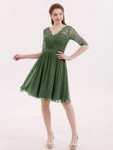 Dentelle et Mousseline Robe Courte avec Demi-Manches Olive Verte
