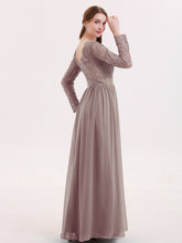 Col en V Dentelle et Mousseline Robe avec Manches Longues Dusk