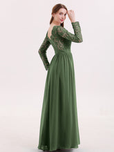 Col en V Dentelle et Mousseline Robe avec Manches Longues Olive Verte