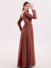 Col en V Dentelle et Mousseline Robe avec Manches Longues terracotta