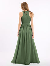 Profond Col En V Mousseline Robe Avec Ceinture Nœud Olive Verte