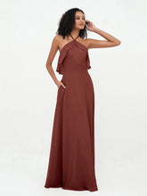 Licou Bretelle Robes de Demoiselle d'Honneur Longues en Mousseline terracotta