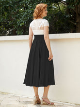 Col en V Mousseline Robe avec Bustier Appliqué Ivoire Noir