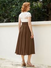 Col en V Mousseline Robe avec Bustier Appliqué Ivoire Brun