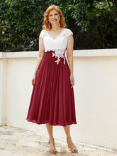 Col en V Mousseline Robe avec Bustier Appliqué Ivoire Bordeaux