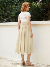 Col en V Mousseline Robe avec Bustier Appliqué Ivoire Champagne