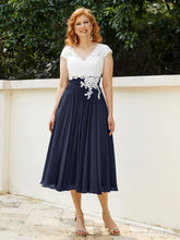 Col en V Mousseline Robe avec Bustier Appliqué Ivoire Bleu Marine Grande Taille