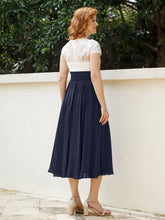 Col en V Mousseline Robe avec Bustier Appliqué Ivoire Bleu Marine