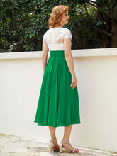 Col en V Mousseline Robe avec Bustier Appliqué Ivoire Emeraude