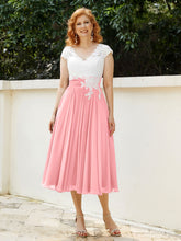 Col en V Mousseline Robe avec Bustier Appliqué Ivoire Flamant