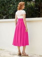 Col en V Mousseline Robe avec Bustier Appliqué Ivoire Fuchsia