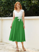 Col en V Mousseline Robe avec Bustier Appliqué Ivoire Vert