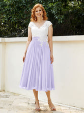 Col en V Mousseline Robe avec Bustier Appliqué Ivoire Lilas