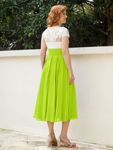 Col en V Mousseline Robe avec Bustier Appliqué Ivoire Vert Citron