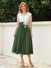 Col en V Mousseline Robe avec Bustier Appliqué Ivoire Olive Verte
