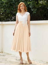 Col en V Mousseline Robe avec Bustier Appliqué Ivoire Pêche