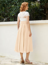 Col en V Mousseline Robe avec Bustier Appliqué Ivoire Pêche