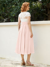 Col en V Mousseline Robe avec Bustier Appliqué Ivoire Rose Perle