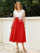 Col en V Mousseline Robe avec Bustier Appliqué Ivoire Rouge