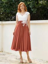 Col en V Mousseline Robe avec Bustier Appliqué Ivoire Rouille