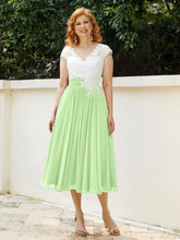Col en V Mousseline Robe avec Bustier Appliqué Ivoire Sauge