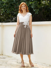 Col en V Mousseline Robe avec Bustier Appliqué Ivoire Taupe