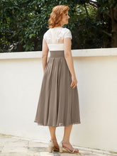 Col en V Mousseline Robe avec Bustier Appliqué Ivoire Taupe