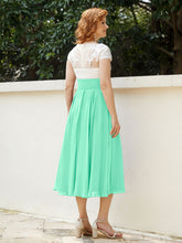 Col en V Mousseline Robe avec Bustier Appliqué Ivoire Turquoise