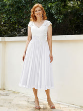 Col en V Mousseline Robe avec Bustier Appliqué Ivoire Blanc