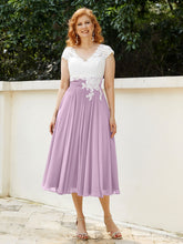 Col en V Mousseline Robe avec Bustier Appliqué Ivoire Glycine