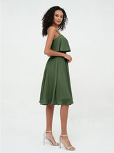 Bretelles Jupe Ronde Robes Courtes en Mousseline Olive Verte