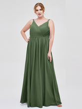 Robes Demoiselle d'honneure avec Deux Bretelles Mousseline Olive Verte