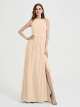 Licou Mousseline Simple Robe Avec Fente Champagne