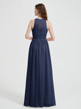 Licou Mousseline Simple Robe Avec Fente Bleu Marine