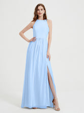 Licou Mousseline Simple Robe Avec Fente Bleu Ciel