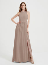 Licou Mousseline Simple Robe Avec Fente Taupe