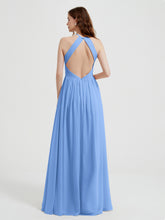 Licou Mousseline Robes Avec Corsage Plissé Bleu