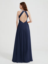 Licou Mousseline Robes Avec Corsage Plissé Bleu Marine