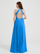 Licou Mousseline Robes Avec Corsage Plissé Bleu Océan