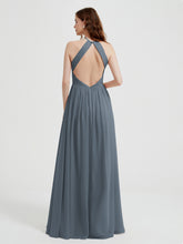 Licou Mousseline Robes Avec Corsage Plissé Bleu de Schiste