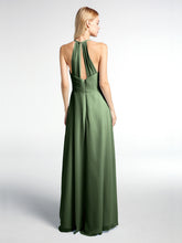 Robe de Demoiselle d'Honneur Élégante à Bretelles Spaghetti avec Col en V Olive Verte