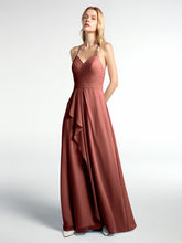 Robe de Demoiselle d'Honneur Élégante à Bretelles Spaghetti avec Col en V terracotta