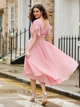 Robe en mousseline avec manches évasées et encolure bijou Rose Poudré