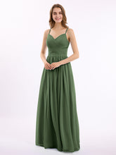 Col en Cœur Mousseline Robe avec Spaghetti Bretelle Olive Verte