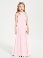 Robes de Demoiselles d'Honneur Junior Longues à Décolleté Grec Rose Pâle