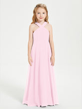 Robes de Demoiselles d'Honneur Junior Longues à Décolleté Grec Rose Bonbon