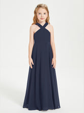 Robes de Demoiselles d'Honneur Junior Longues à Décolleté Grec Bleu Marine