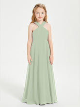Robes de Demoiselles d'Honneur Junior Longues à Décolleté Grec Sauge Poudrée