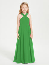 Robes de Demoiselles d'Honneur Junior Longues à Décolleté Grec Vert